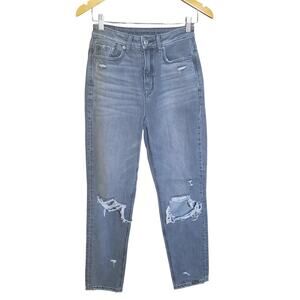 American Eagle Womens Gray Distressed Highest Rise Mom Jeans Size 2
